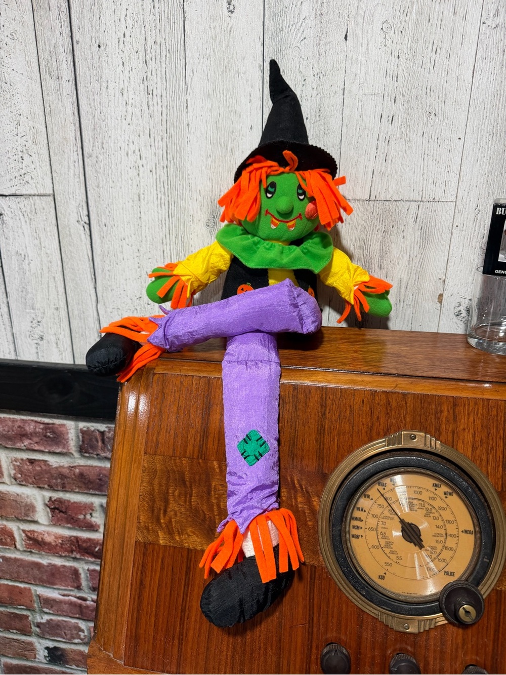 Halloween Nylon Scarecrow shelf sitter Doll - Green & Purple